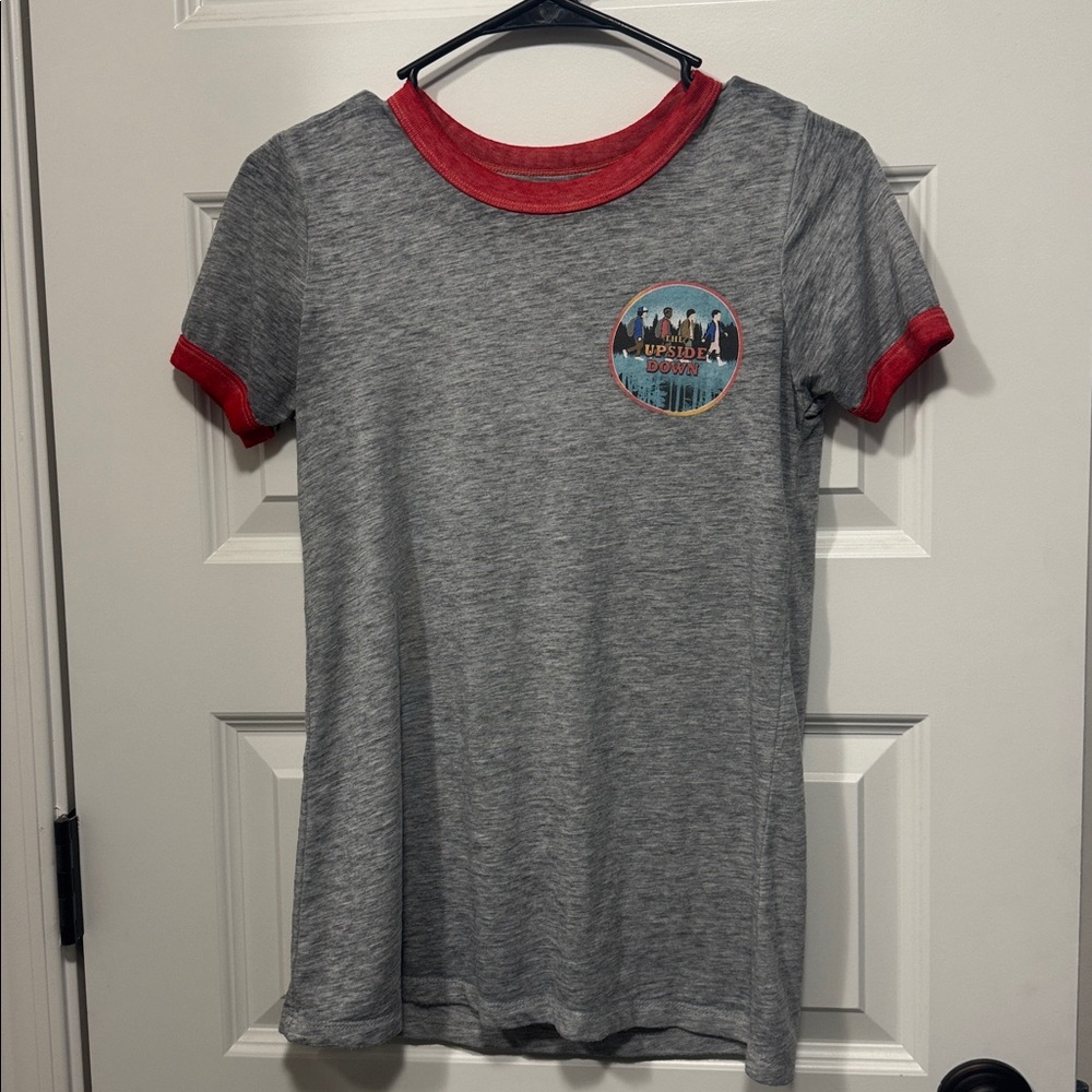 Stranger Things Netflix The Upside Down Grey Ringer Graphic Tee - Small